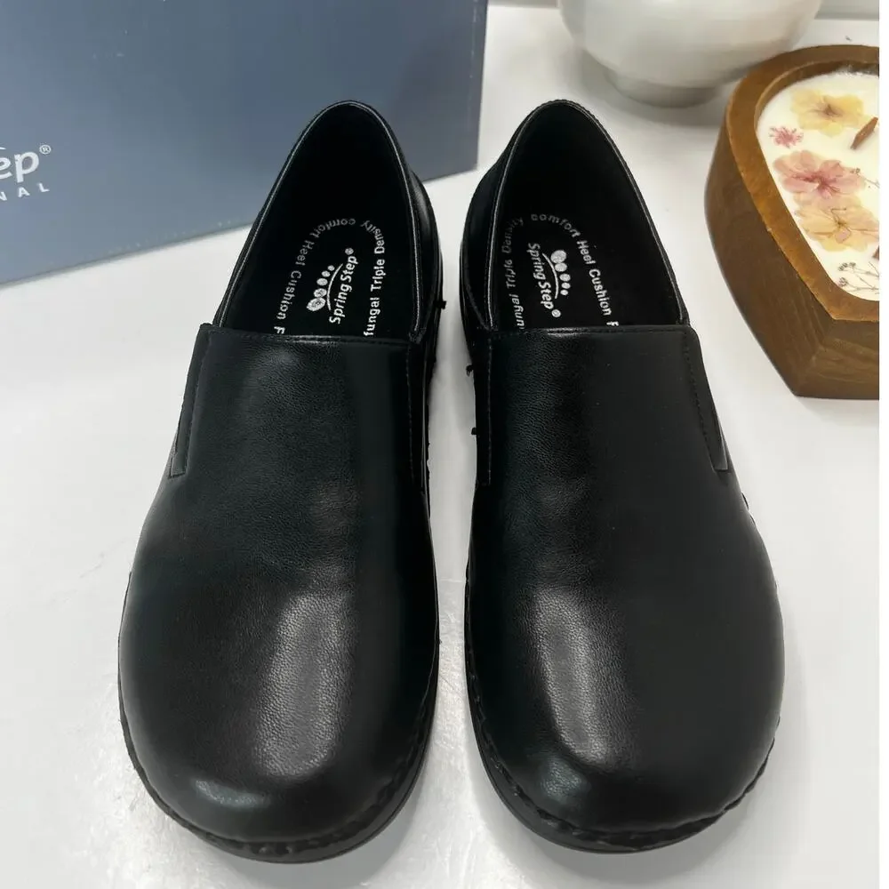 Spring Step Manila Leather Work Slip Resistant Clog Black 581587 Women's 6M NWB
